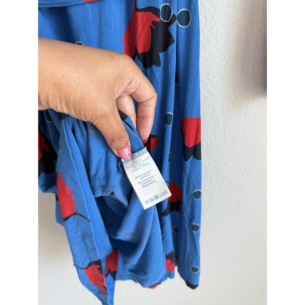 Boden Retro‎ Blue Red Poppy Bloom Floral Jersey Knit Wrap Dress Size 4P Preppy